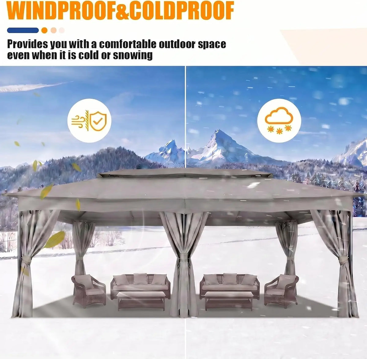 Tooluck Outdoor Gazebo With Curtains And Ventilated Double Roof
