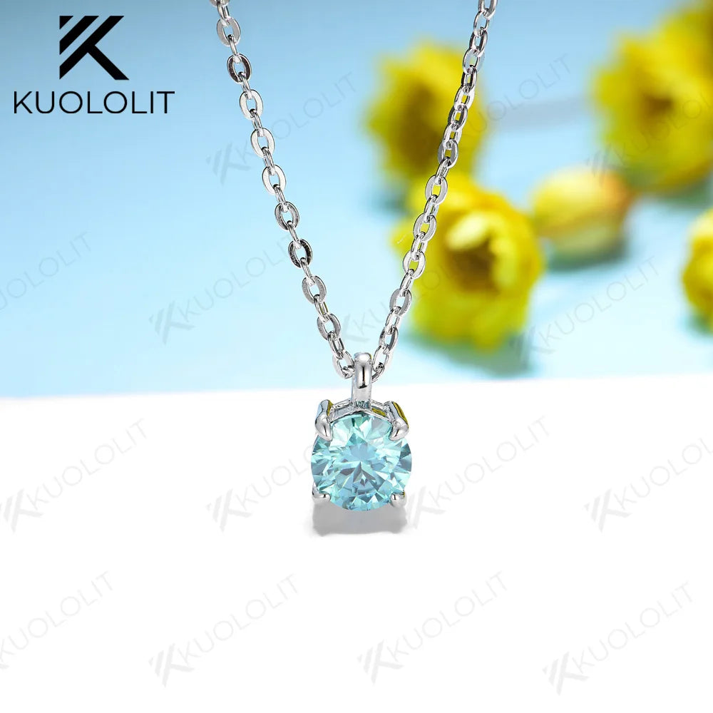 Kuololit US Stock 0.5CT Cyan Moissanite Necklace for Women 925 Sliver Sterling White Gold for Anniversary Engagement Christmas Gifts