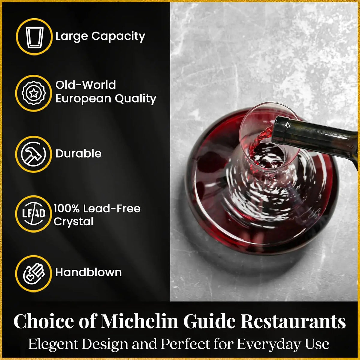 Large Wine Decanter 66 oz | Hand-Blown Lead-Free Crystal | Wide Base for Optimal Aeration | Crystal Stopper | Gift-Boxed