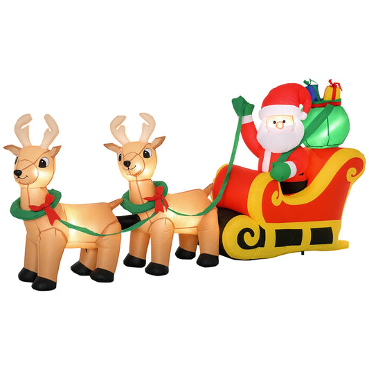 HOMCOM Outdoor Inflatable Santa Sleigh And Reindeer With LED Lights