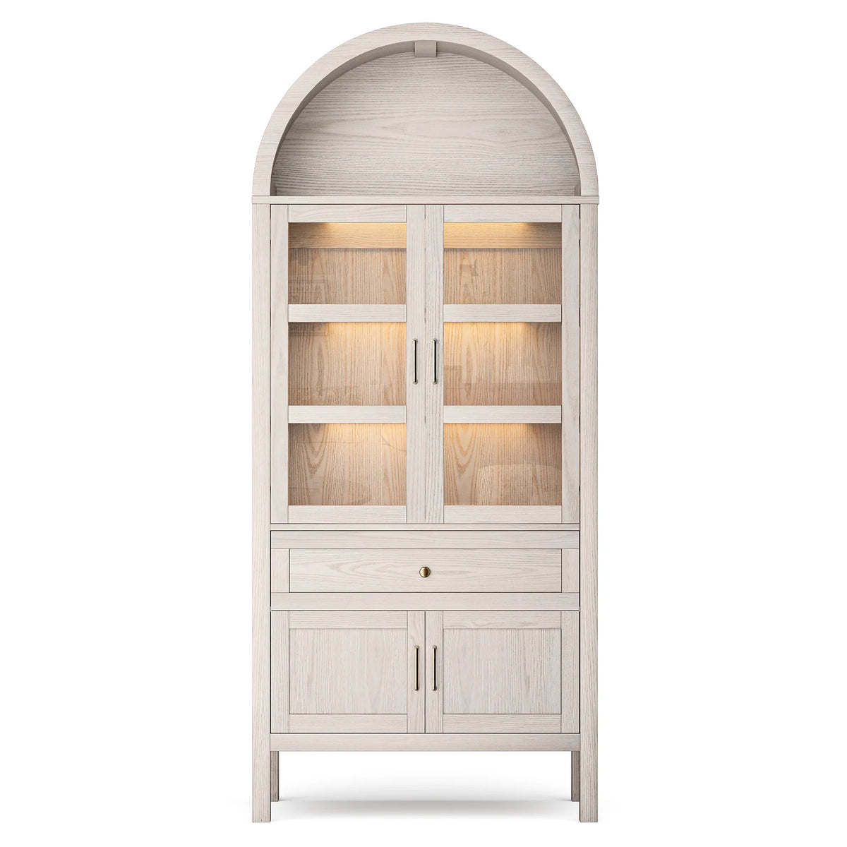71 Inch Tall Full Wood Arched Storage Cabinet Adjustable Shelves Bookcase with Dimmable LED Lights for Living Room Bedroom