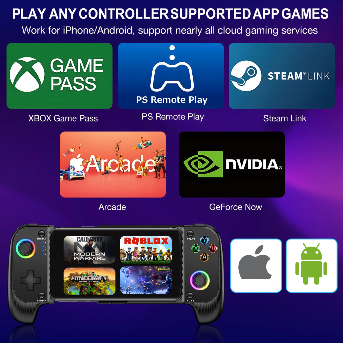 BEBONCOOL MC100 Gamepad Telescopic For Apple IOS Android PUBG COD Stretch Wireless Bluetooth Phone Game Controller Joystick