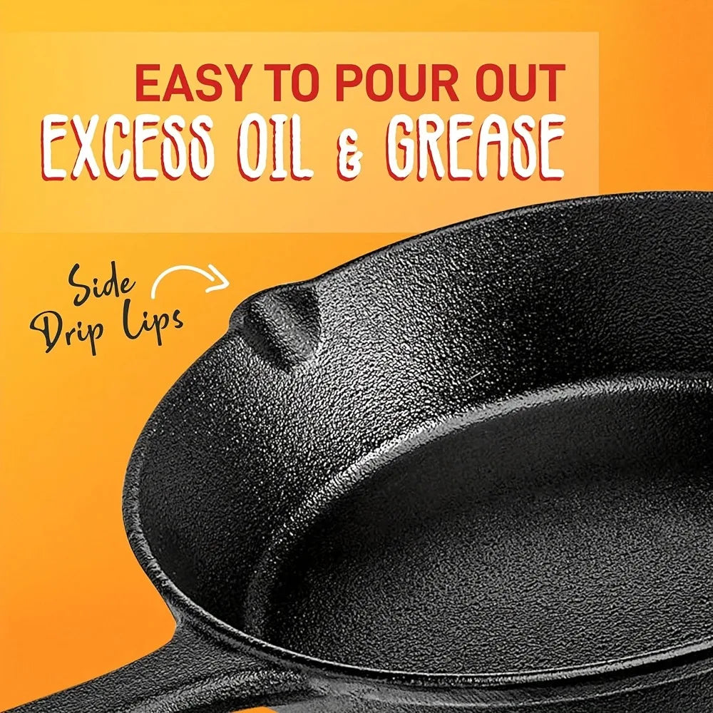 Preseasoned Cast Iron Skillet Set for Oven Grill and Campfire