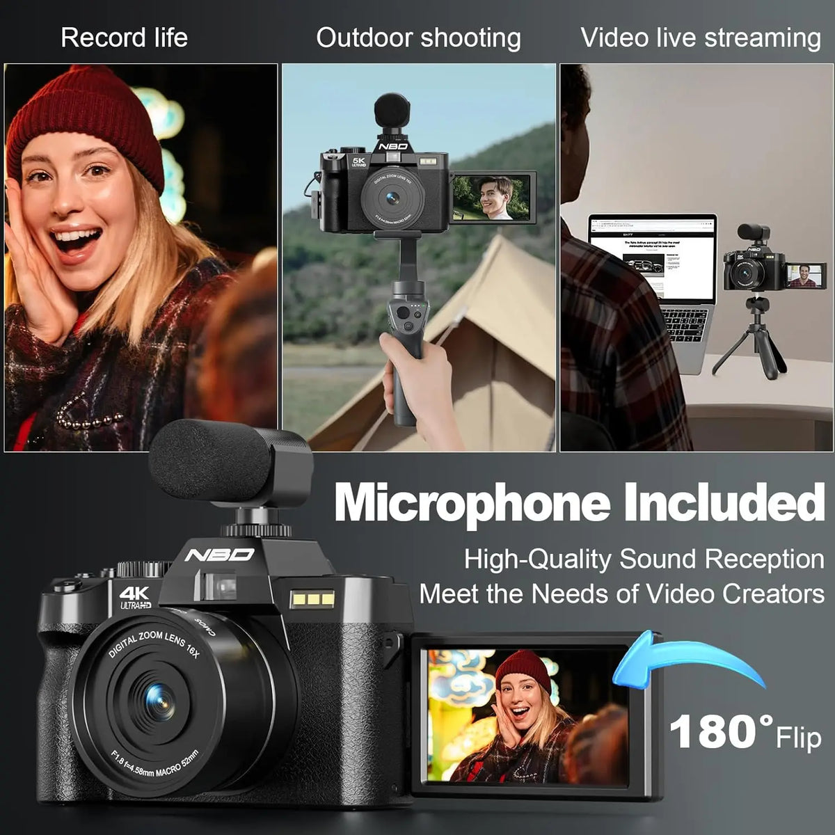 NBD 4K Digital Camera With 48MP Sensor And Flip Screen
