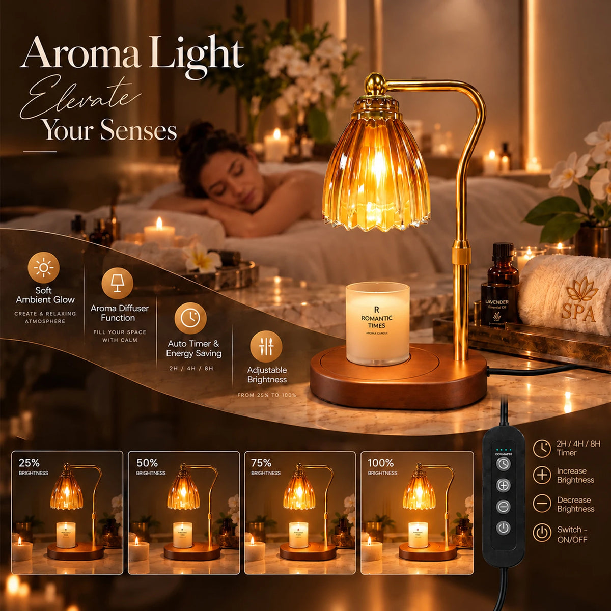 Glass Candle Warmer Lamp With Timer And Dimmable Control