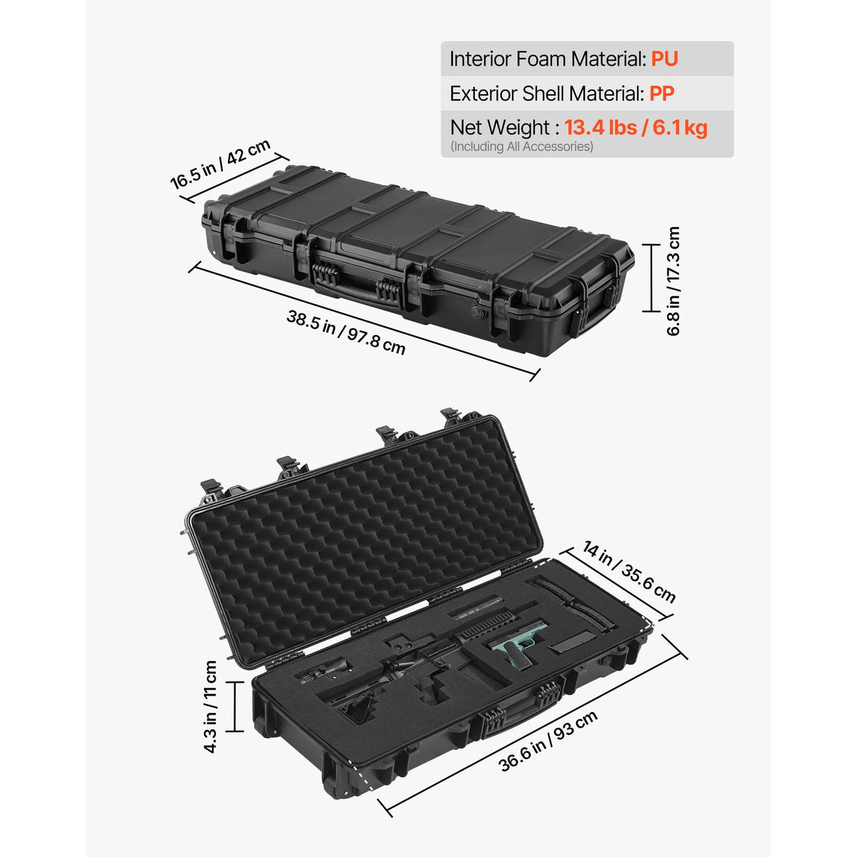 SucceBuy Waterproof Lockable Rifle Case With Foam And Wheels