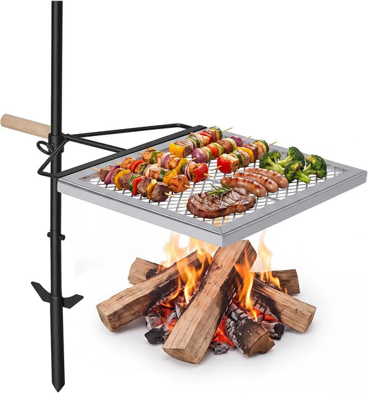Tacleekii Swivel Campfire Grill With Adjustable Diamond Mesh Grate