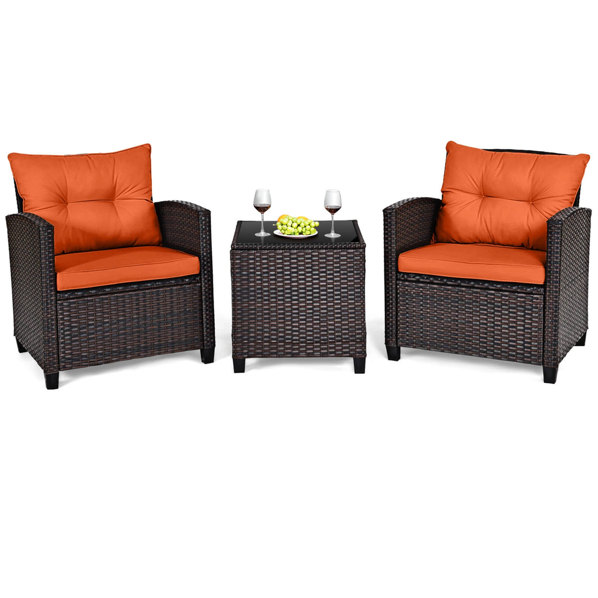 HOMASIS Premium Rattan Patio Conversation Set With Cushions