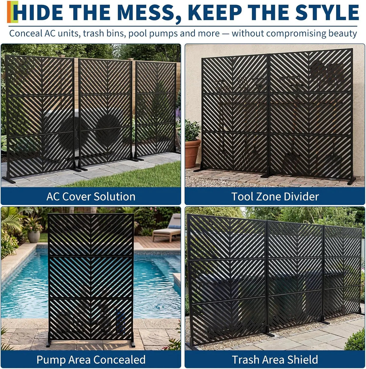 Garden Metal Outdoor Privacy Screen, 78" h×48" w Freestanding Outdoor Room Divider Decorative Laser Cut Fence Panel, Weatherproof Patio Privacy Fence for Garden Balcony Backyard Landscape
