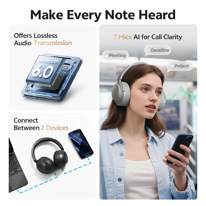 QCY H3S Wireless Headphones With Adaptive Noise Cancellation