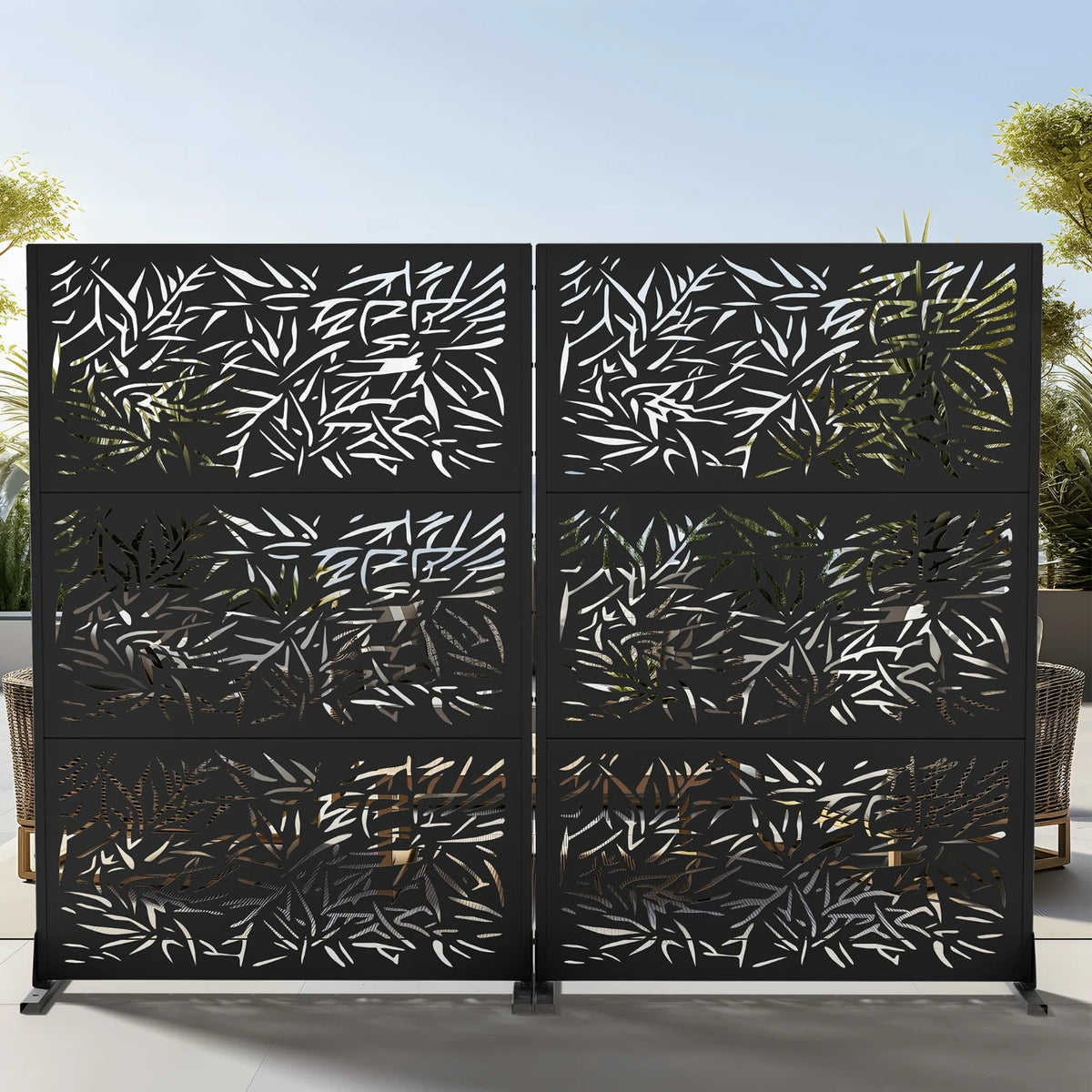 16 in. D x 47 in. W x 72 in. H Black Galvanized Steel Outdoor Privacy Screen Decorative Metal Fence Panel