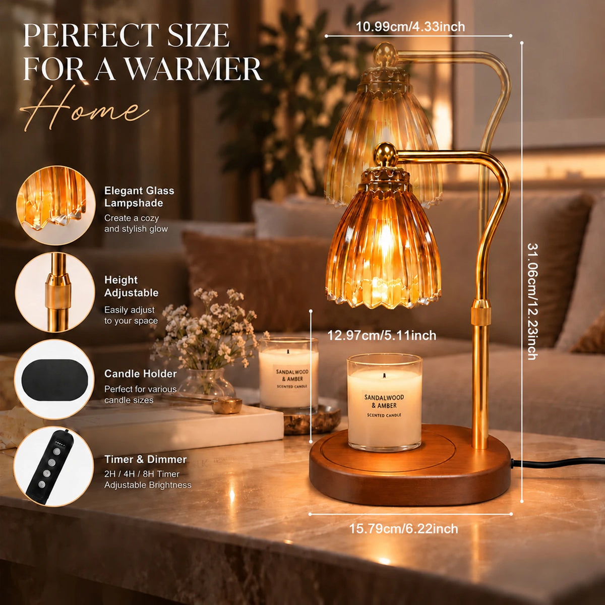 Glass Candle Warmer Lamp With Timer And Dimmable Control