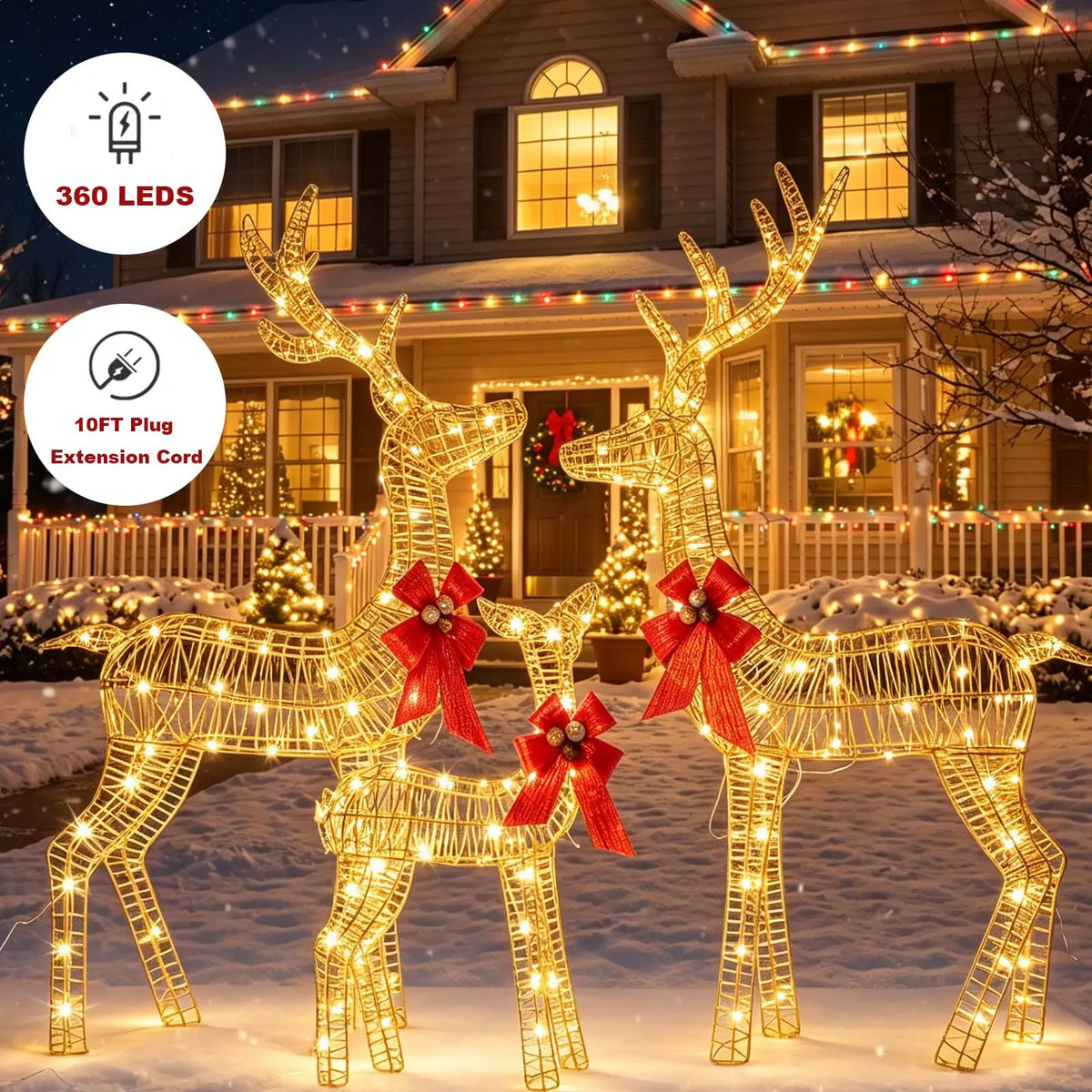 HiMISS Lighted Christmas Deer Family Outdoor Yard Decor Set