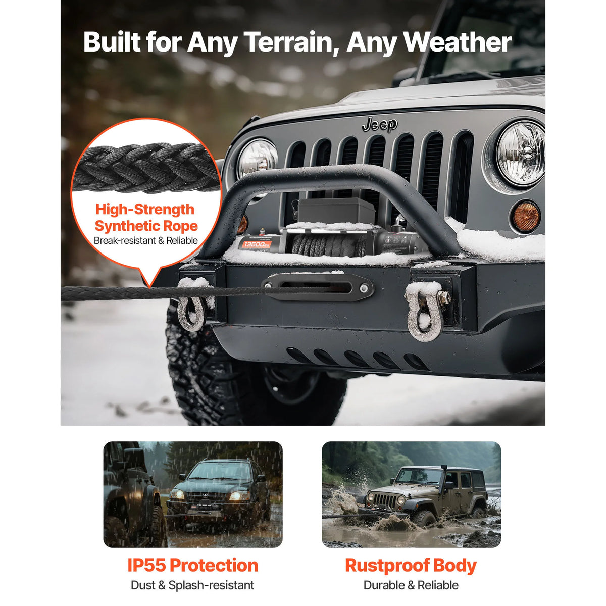 SucceBuy Electric Winch With Synthetic Rope Wireless Control For Recovery