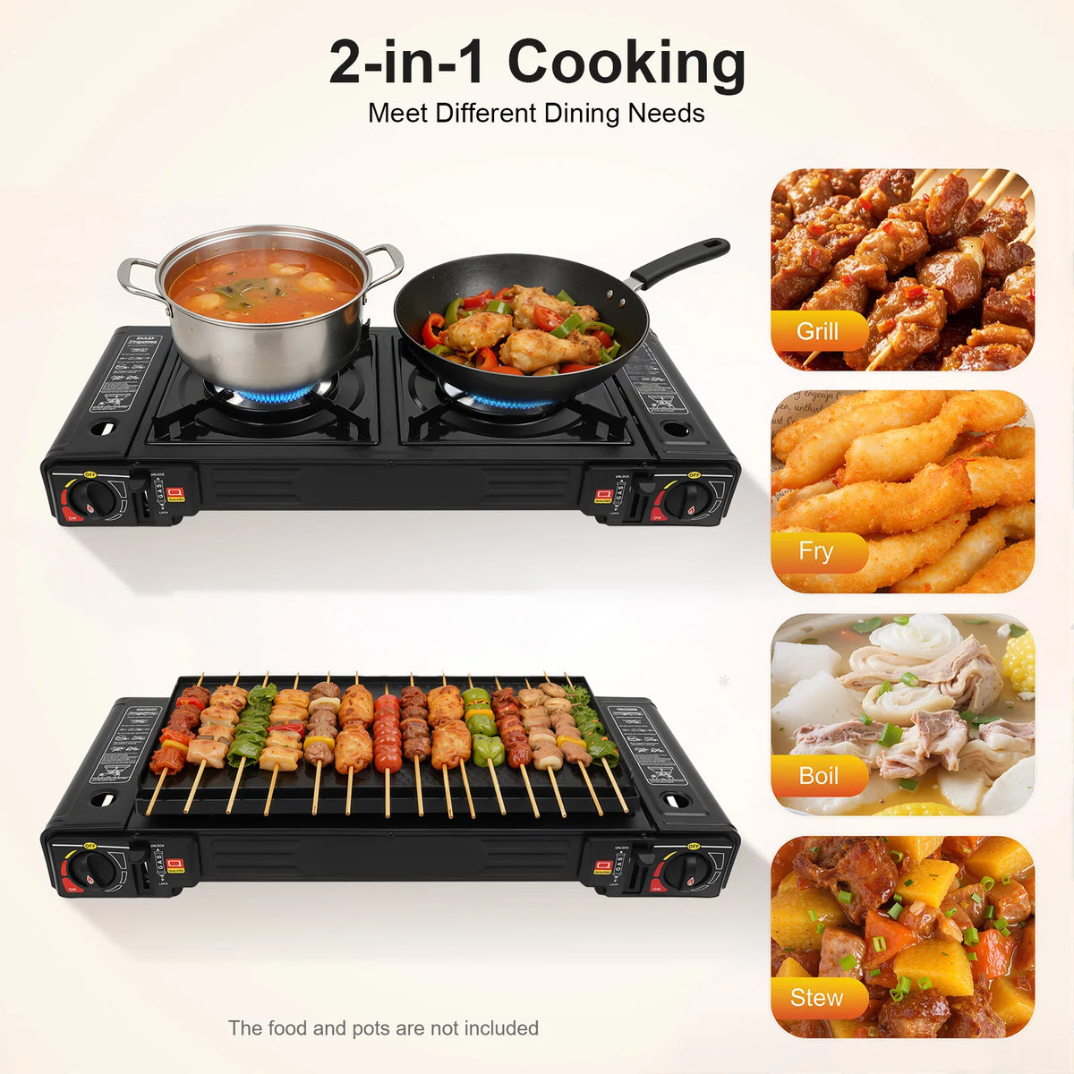 Portable Dual Burner Camping Gas Stove With Adjustable Flame Control