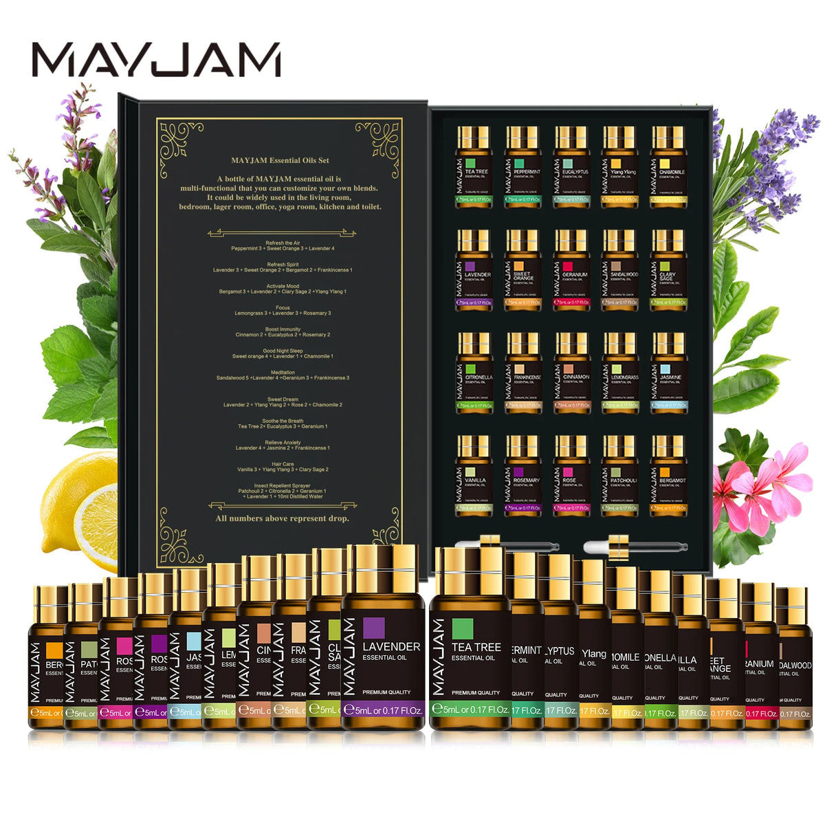 MAYJAM Essential Oils Set With Lavender Jasmine Eucalyptus And Vanilla