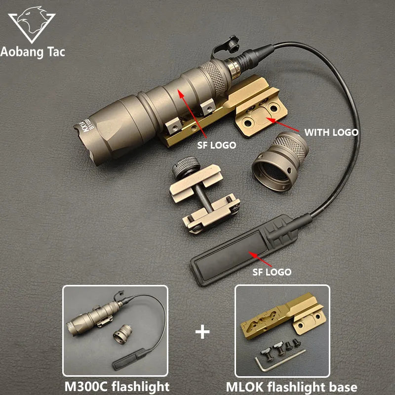 Tactical M300B M600B Flashlight Set M600C M300C LED Airsoftl Hunting Lamp with MLOK or 20MM Light Mount+SF Plug Momentary Switch