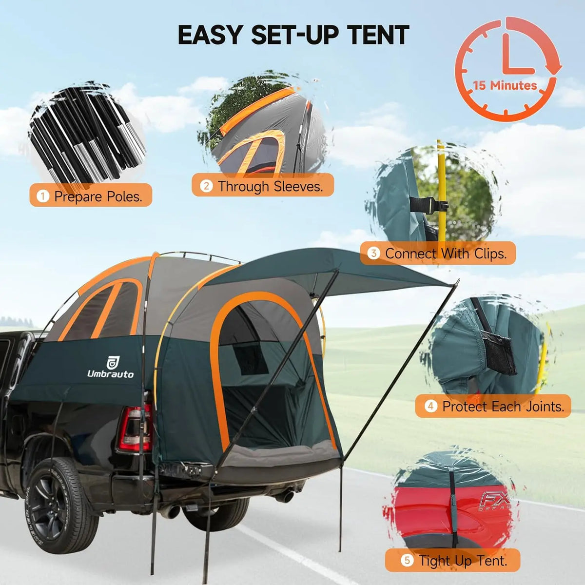 Umbrauto Waterproof Truck Bed Tent With Awning For Pickup Camping