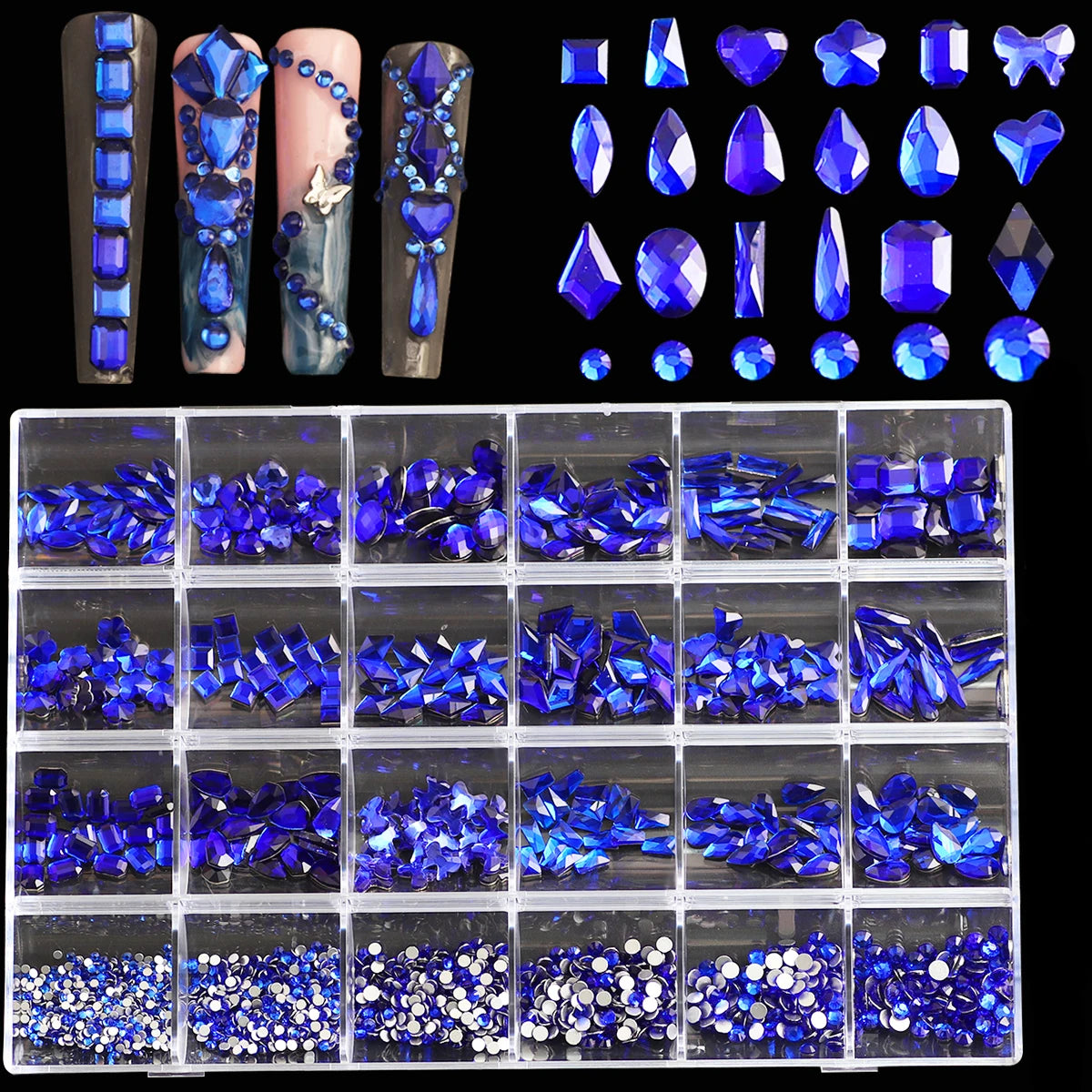 Multi Shaped 3D Crystal Nail Gems and Rhinestone Art Kit