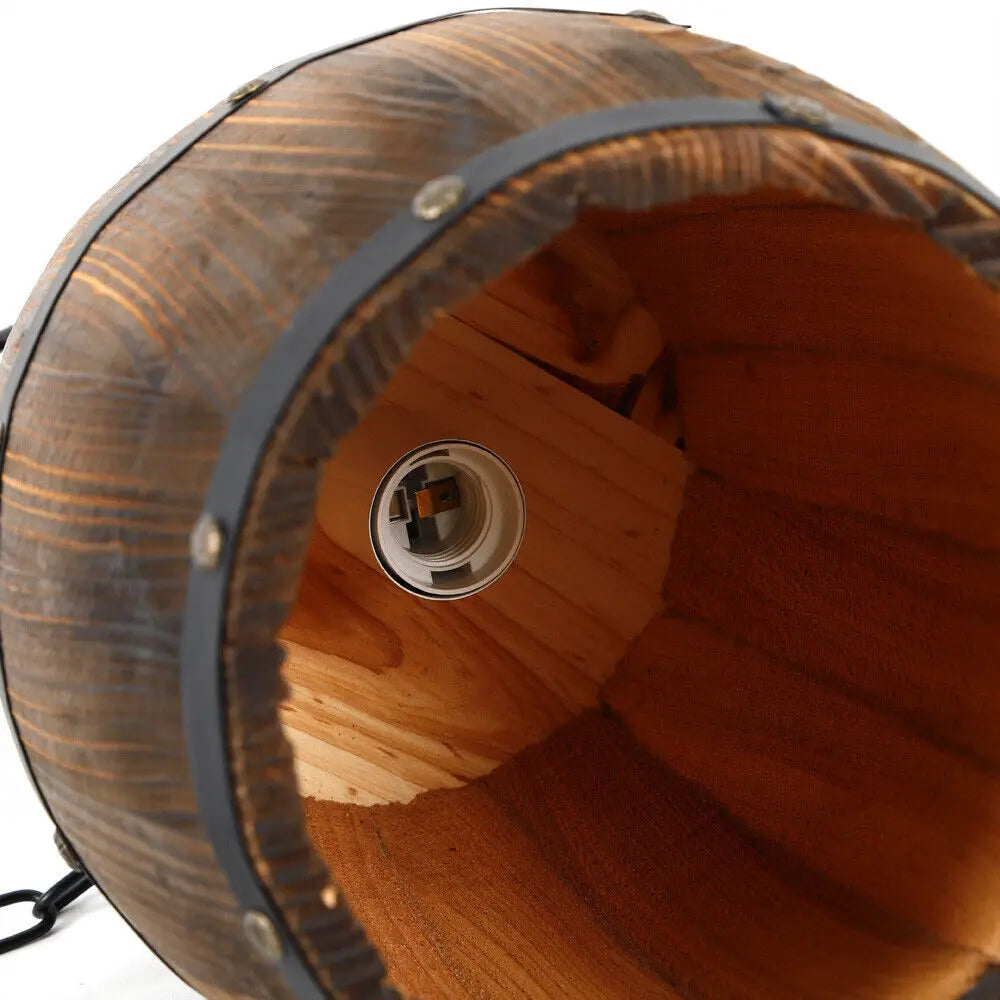 Vintage Wooden Wine Barrel Pendant Ceiling Lamp For Indoor Cafe