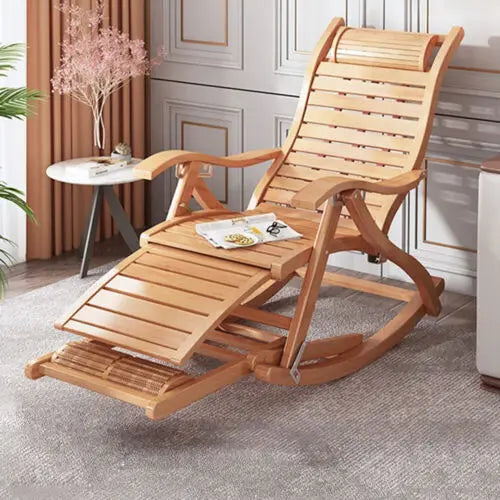 Heavy Duty Folding Bamboo Rocking Chair For Indoor Outdoor Use