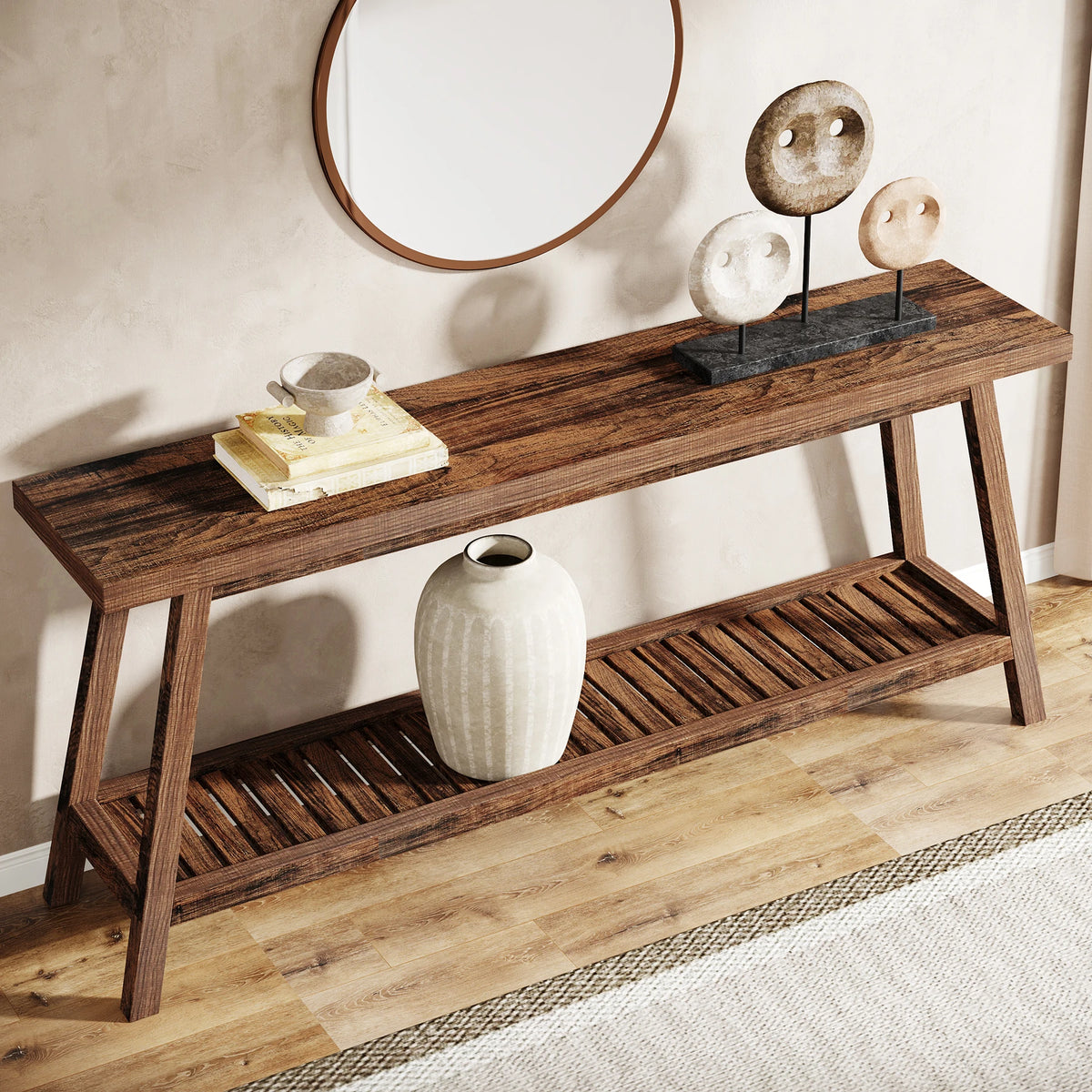 Tribesigns Farmhouse Console Entryway Table: 70.9 Inches All Wood Console Table for Entrance, 2 Tiers Narrow Long Behind Couch S