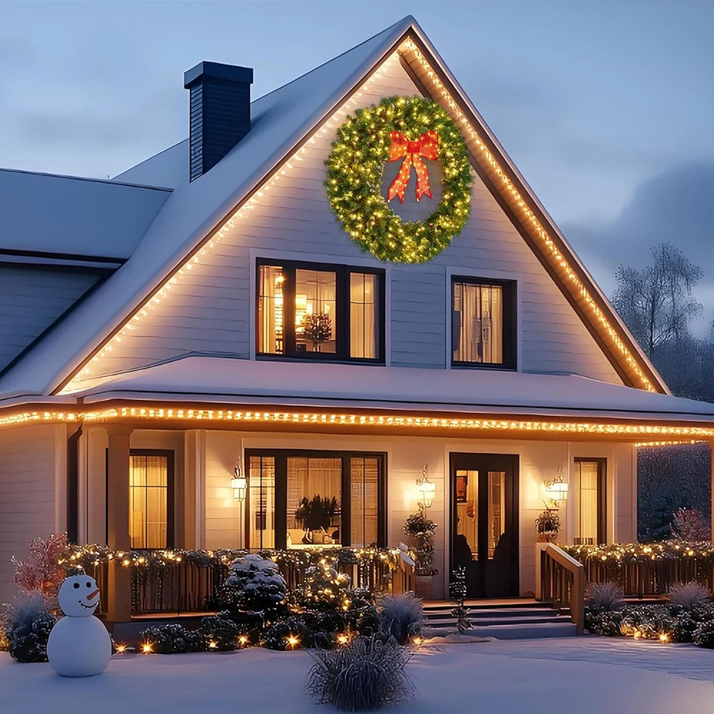 Studyset Pre-Lit Christmas Wreath Bow LED Lights Indoor Outdoor Decoration