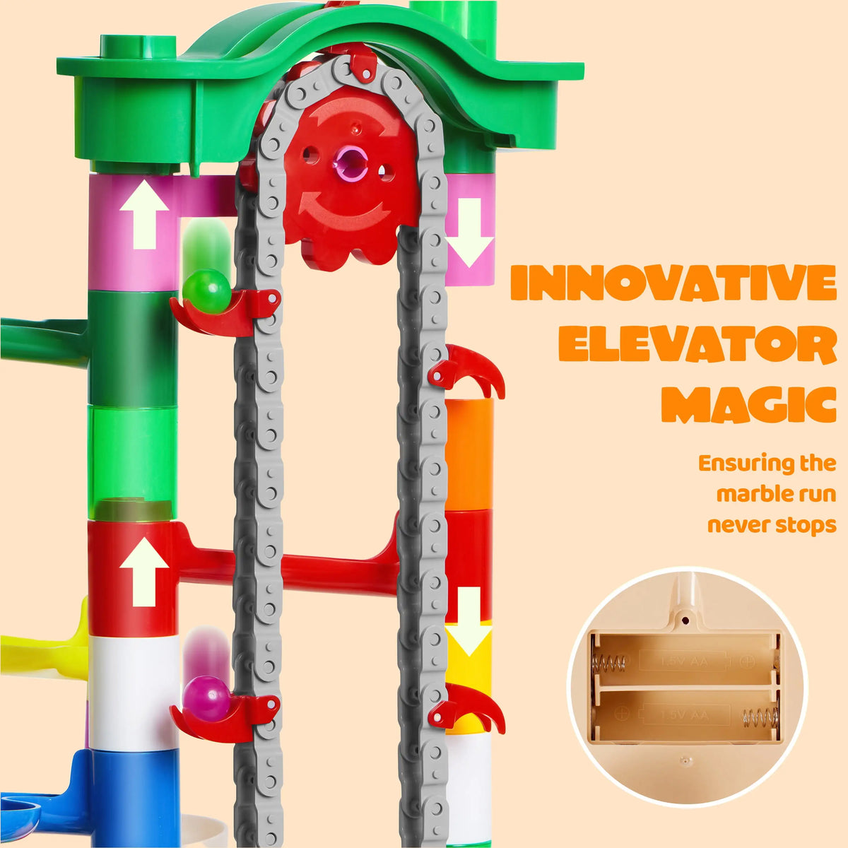 Joyfy Glowing Marble Run Building Blocks With Motorized Elevator