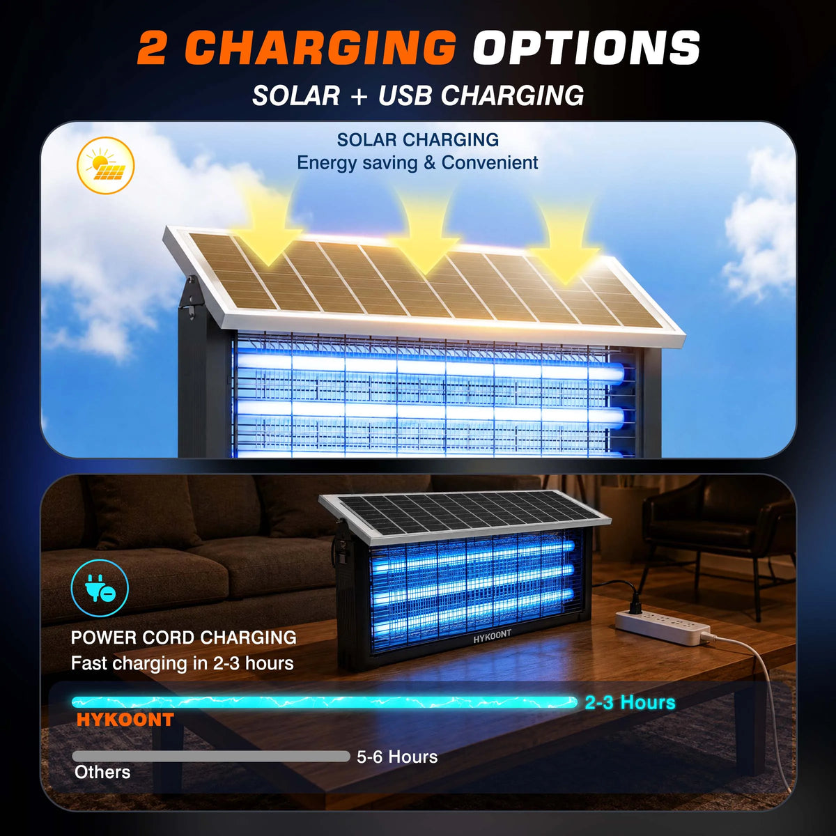 Solar Bug Zapper Outdoor, Mosquito Killer with USB Rechargeable LED Light, Waterproof Electric Insect Trap for Patio, Backyard, Garden & Camping