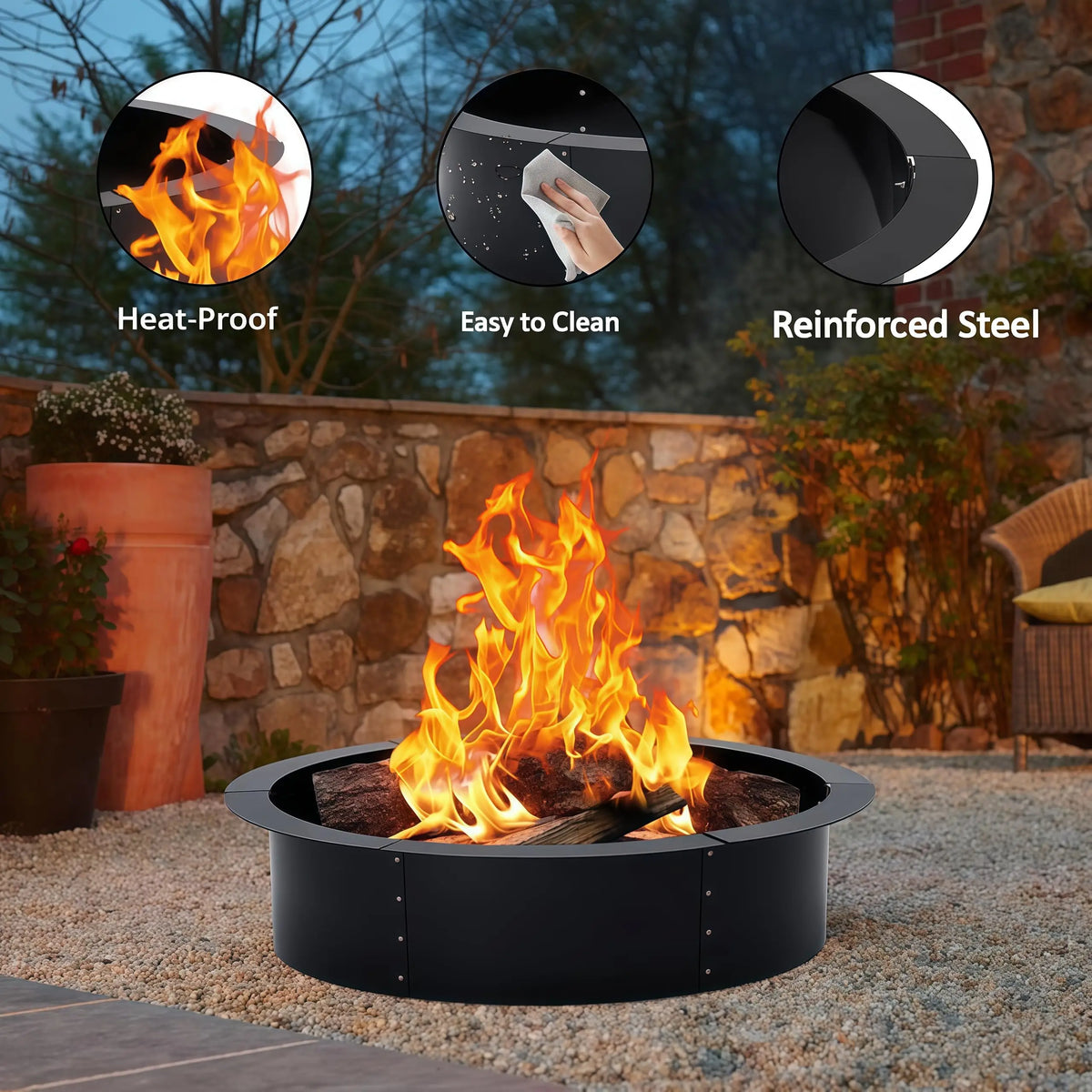 Outdoor Heavy Duty Steel Smokeless Fire Pit Ring Insert