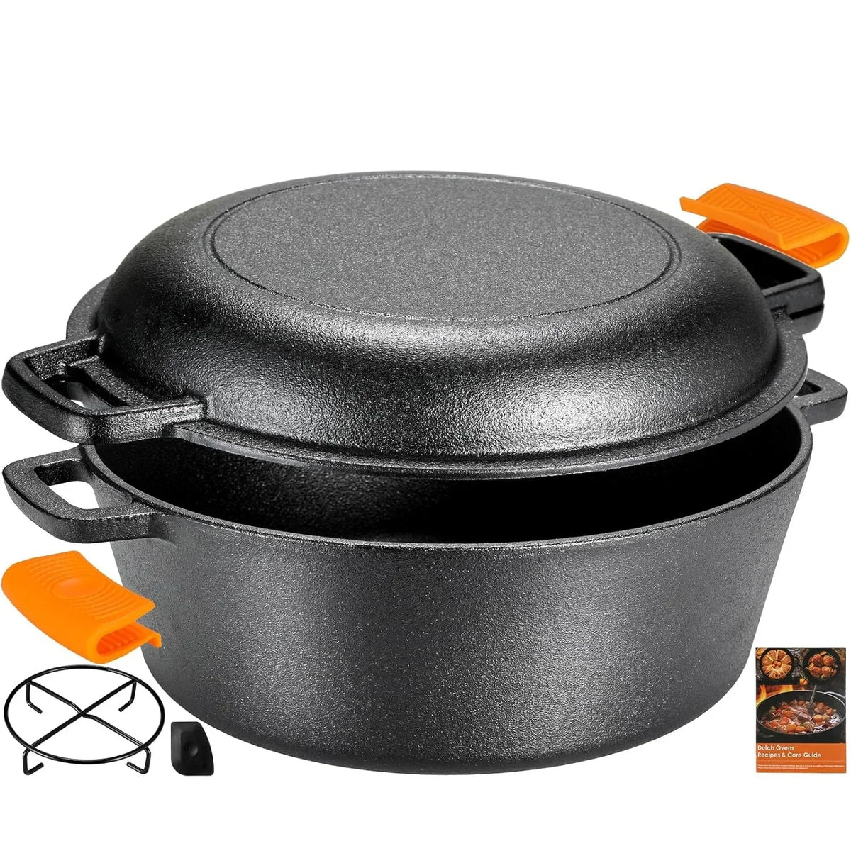 Pre-Seasoned Cast Iron Double Dutch Oven With Loop Handles