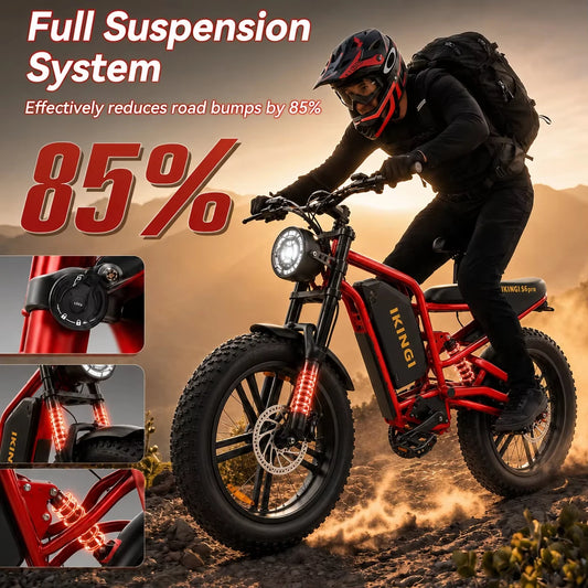 1000W Peak Full Suspension Fat Tire Electric Bike 7 Speed