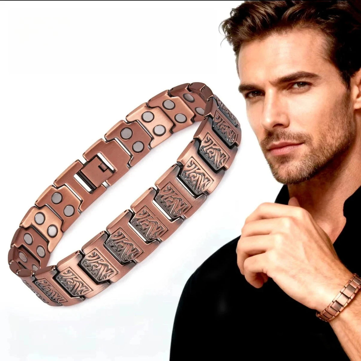 Fashionable Retro Style Cross-shaped Full Magnetic Copper Bracelet, Dark Ghost Magnetic Stone Bracelet, Halloween/Christmas Jewe