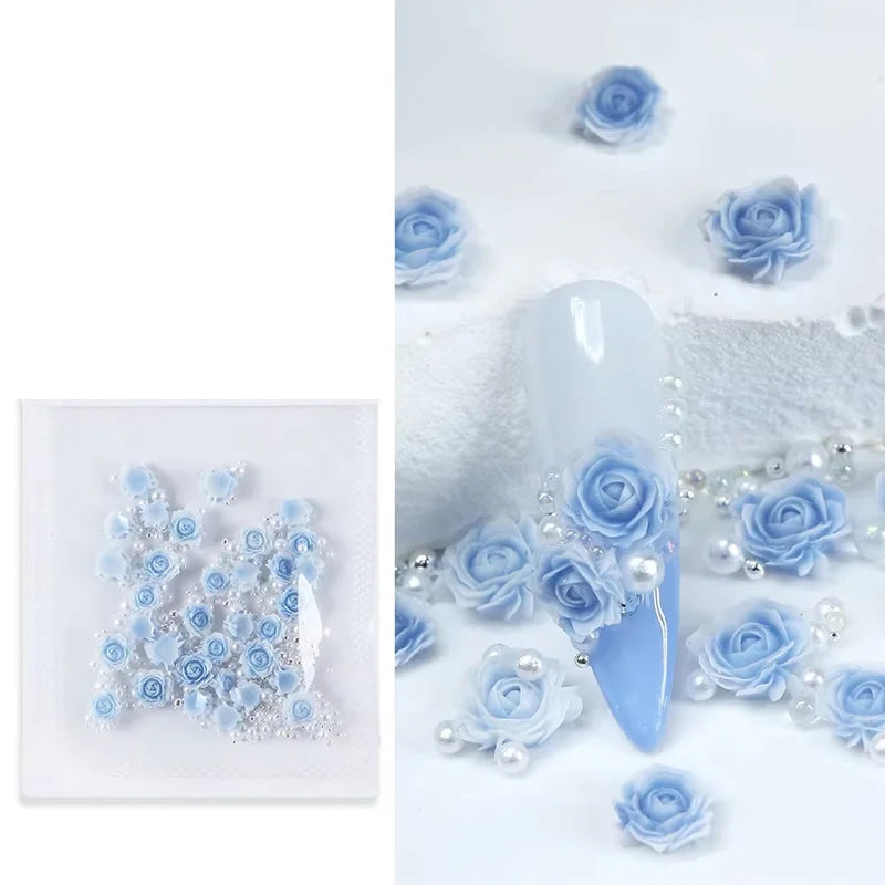 3D Resin Rose Pearl Nail Charms for Elegant Nail Art