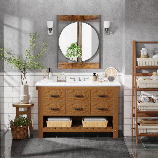 Industrial Metal And Wood Frame Wall Mounted Decorative Mirror