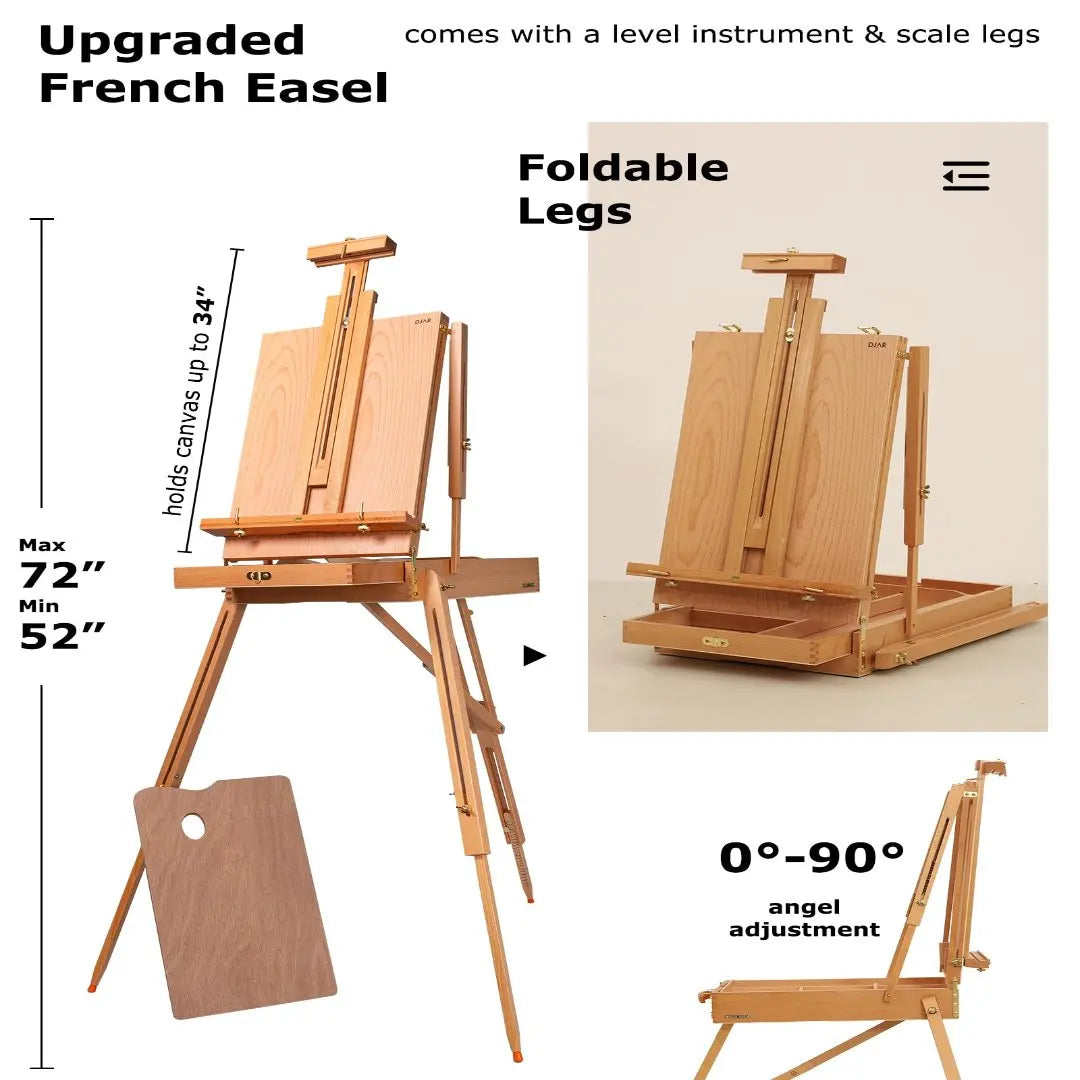 DJAR 169-Piece Wooden French Easel Art Painting Kit for Adults