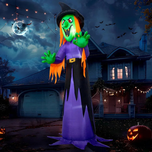 Giant Witch Halloween Inflatable With LED Lights For Outdoor Decor