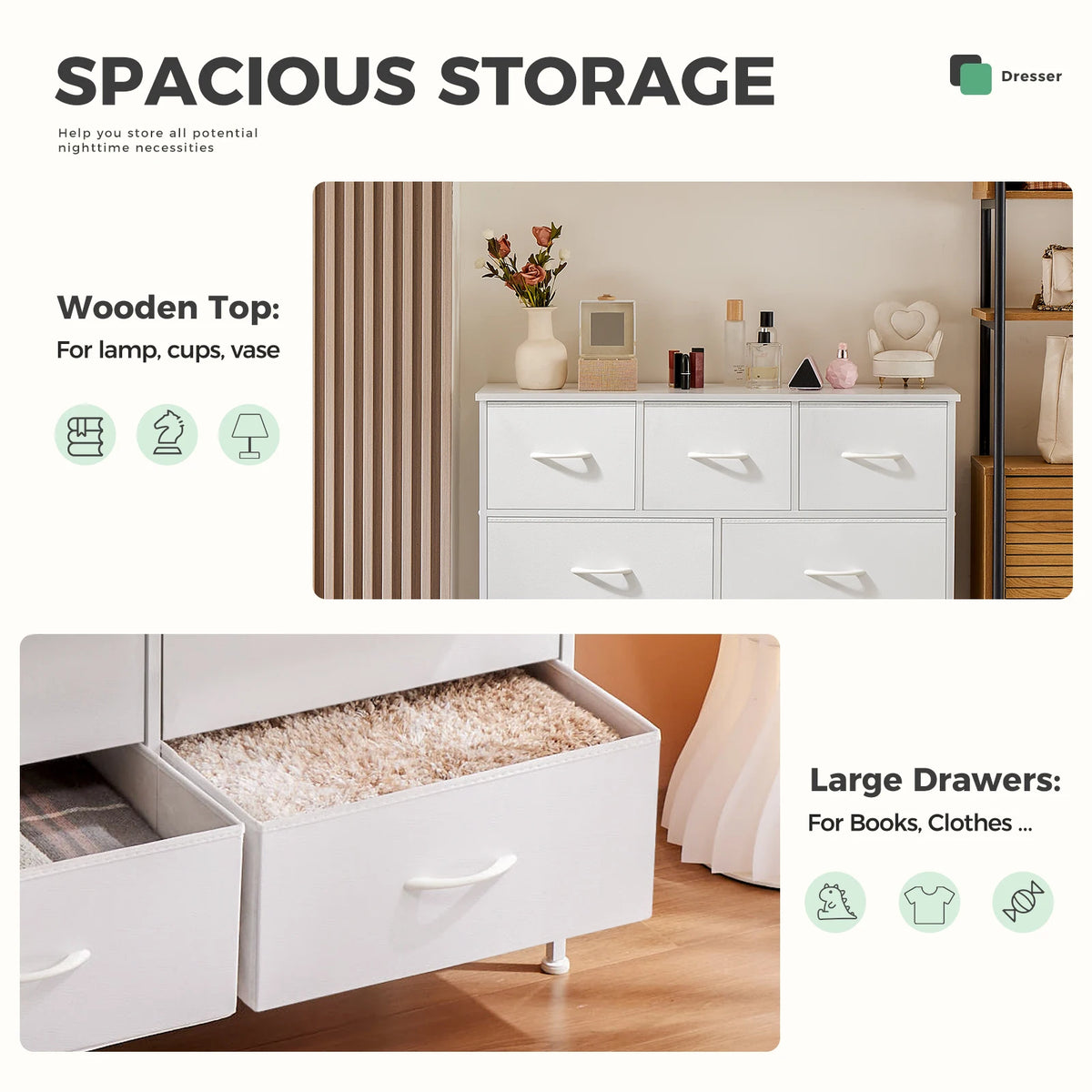 JHK Bedroom Wardrobe Cabinet With Fabric Drawers For Storage