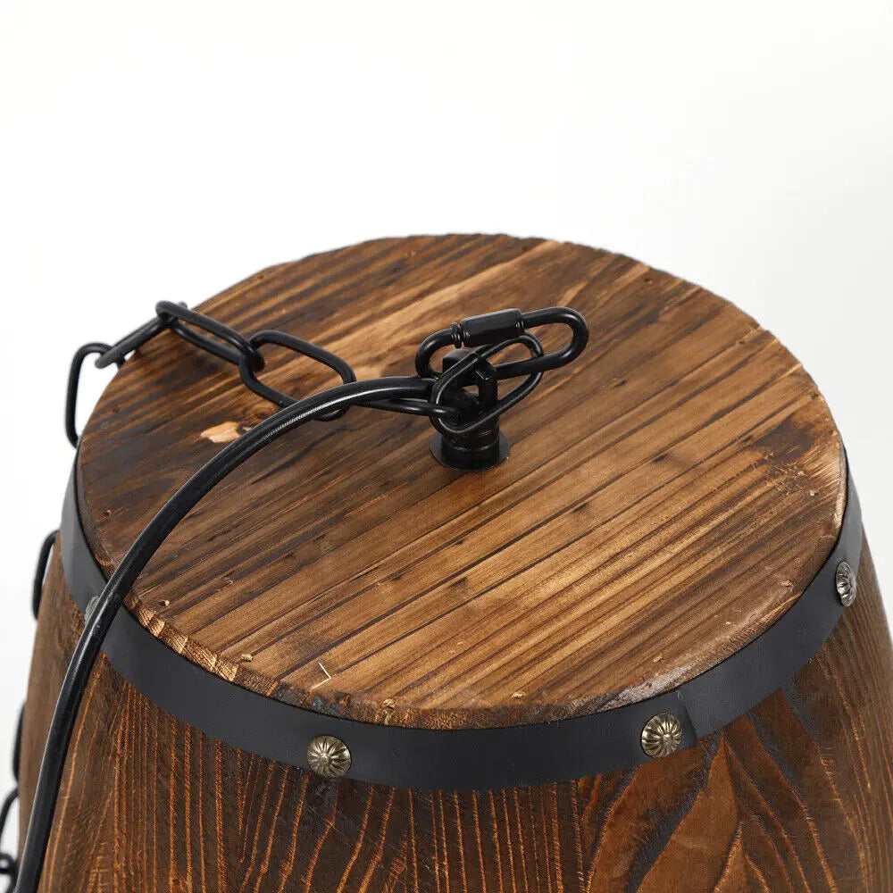 Vintage Wooden Wine Barrel Pendant Ceiling Lamp For Indoor Cafe