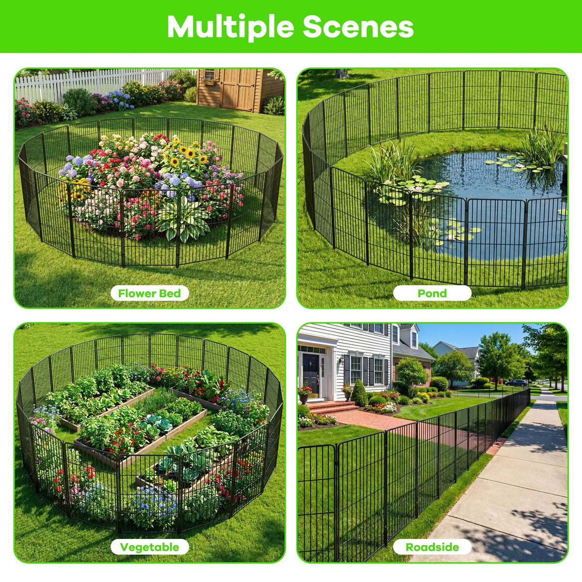 Garden Fence, 36in(H) x 22.1ft(L) 10 Pack Garden Fencing Animal Barrier, Metal No Dig Fence, Dog Fence Outdoor for Yard, Dog Playpen Outdoor Decorative Garden Fences for Yard Patio, Black