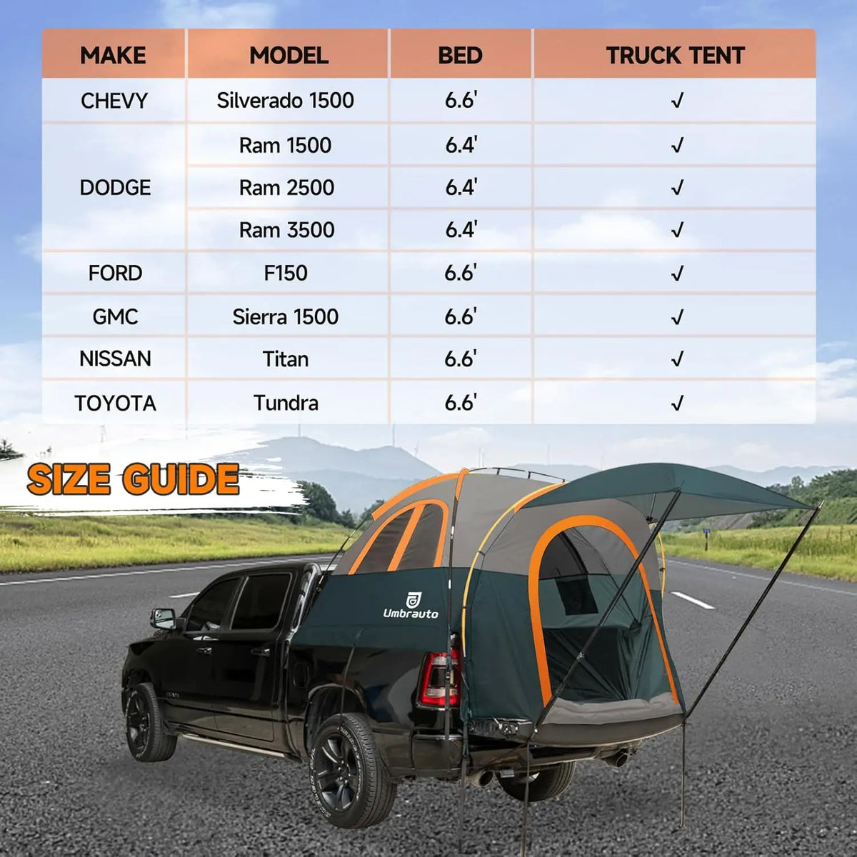 Umbrauto Waterproof Truck Bed Tent With Awning For Pickup Camping