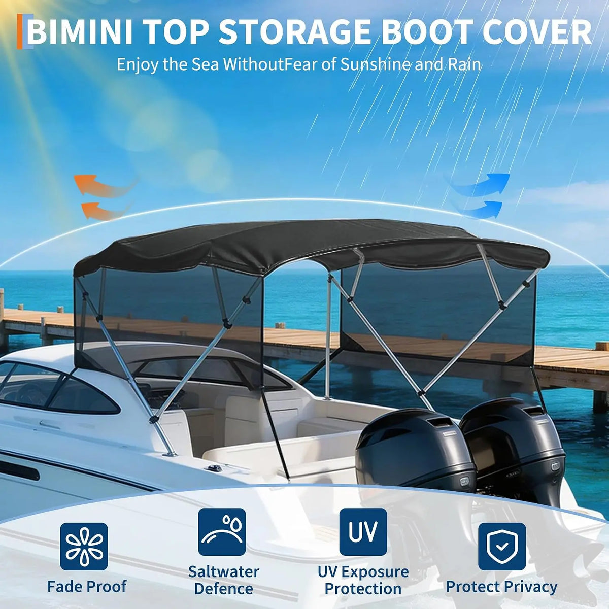 Garvee Boat Bimini Top Canopy With Mesh Side Curtains