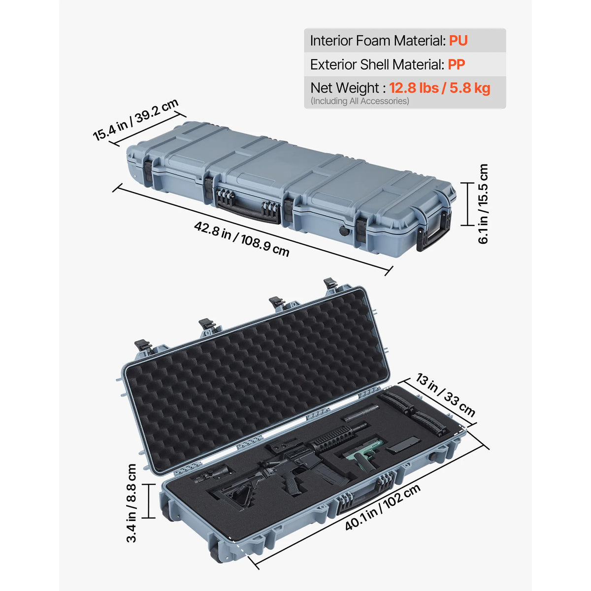 SucceBuy Waterproof Lockable Rifle Case With Foam And Wheels