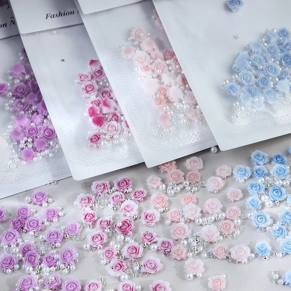3D Resin Rose Pearl Nail Charms for Elegant Nail Art