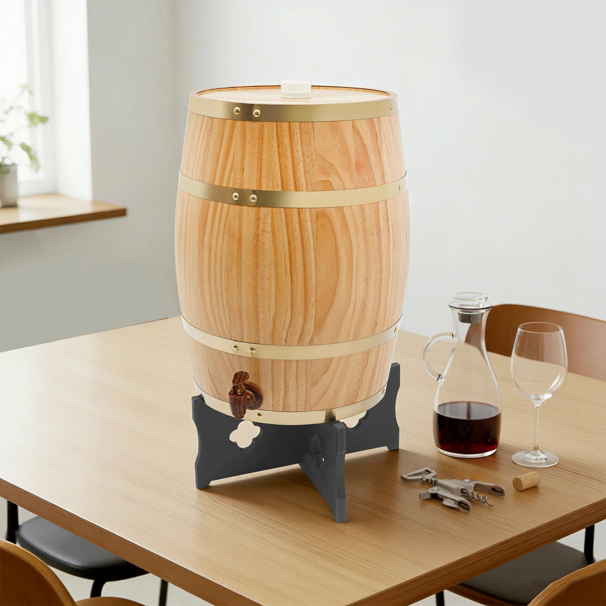 20L Wine Barrel Wood Wine Barrel Whiskey Barrel with Faucet and Stand for Home Brewing Wine Storage Party Decor