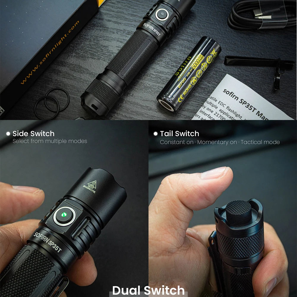 Sofirn SP35T 3800LM Tactical LED Flashlight With USB C Rechargeable