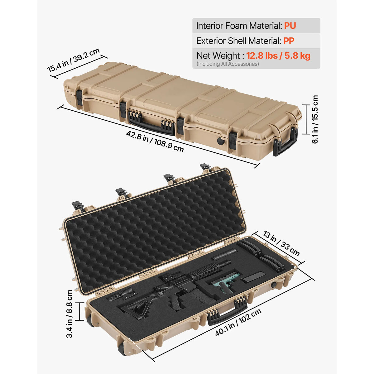 SucceBuy Waterproof Lockable Rifle Case With Foam And Wheels