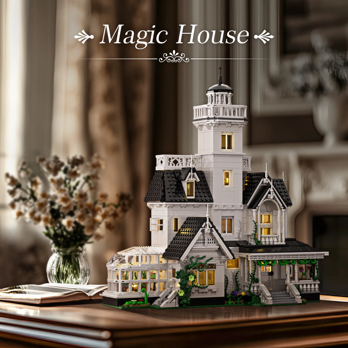 LED Victorian House Building Blocks Set With Warm Lights