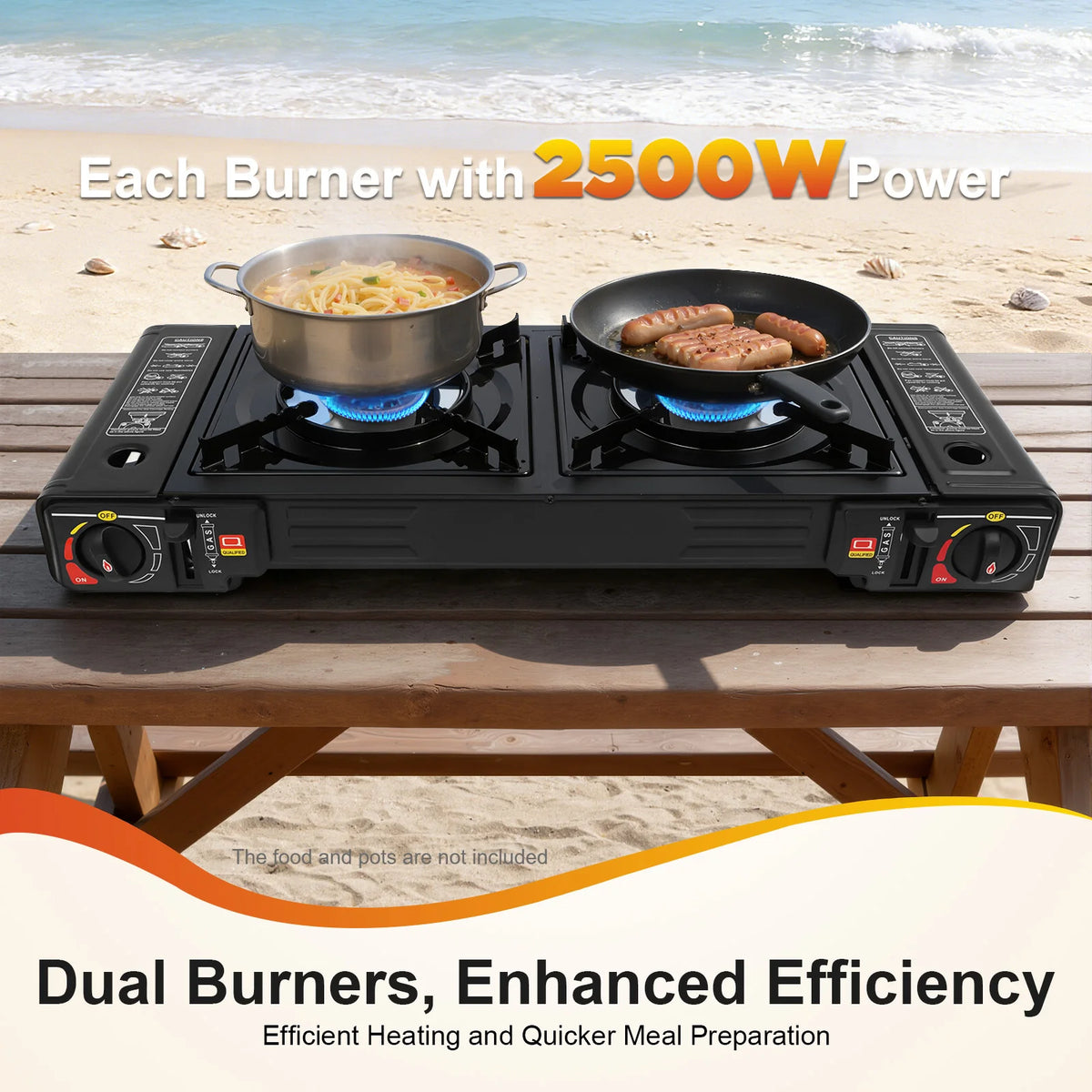 Portable Dual Burner Camping Gas Stove With Adjustable Flame Control
