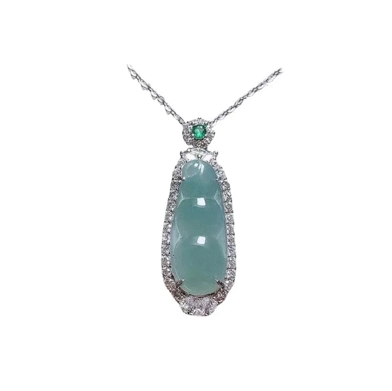 Jade green bean and lucky bean pendant, copper inlaid with jade, fashionable women's pendant